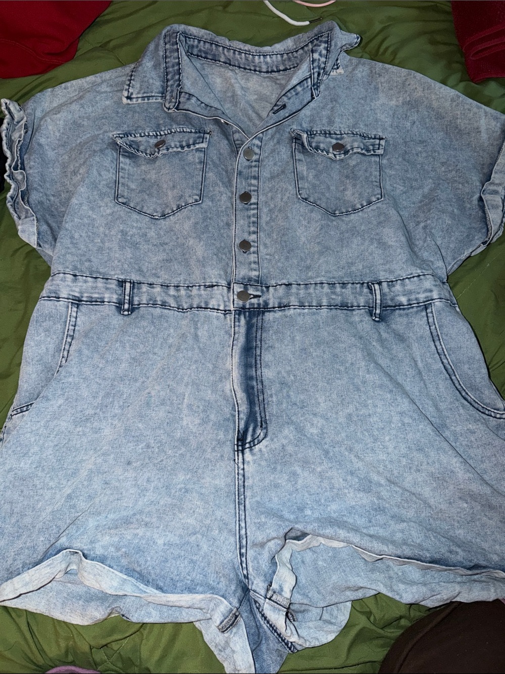 Light Wash Denim Short Overalls - Women